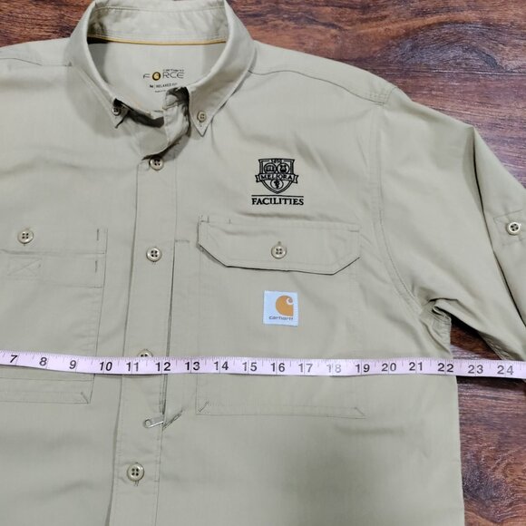 Carharrt Force Khaki Embroidered Logo Pockets Long Sleeve Button-Up Shirt Size M - Picture 13 of 15